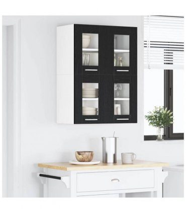 vidaXL Hanging Cabinet Black Oak 60 x 31 x 40 cm Engineered Wo — Model: 1x hanging glass cabinet (2 doors) 60 cm wide 40 cm high