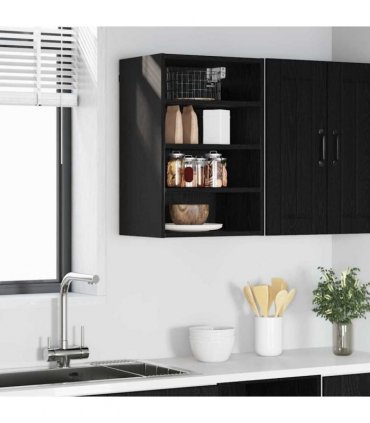 vidaXL Hanging Cabinet Black oak 40 x 29.5 x 60 cm Engineered Wood — Model: 1x hanging cabinet (4 shelves) 40 cm wide 60 cm high