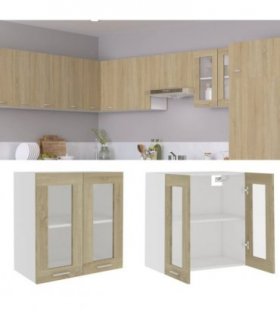 vidaXL Hanging Glass Cabinet Sonoma Oak 60x31x60 cm Engineered — Model: 1x hanging glass cabinet (2 doors) 60 cm wide 60 cm high