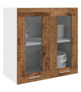 vidaXL Kitchen Wall Cabinet Lyon with Glass Door Old Wood 60x3 — Model: 1x hanging glass cabinet (2 doors) 60 cm wide 60 cm high