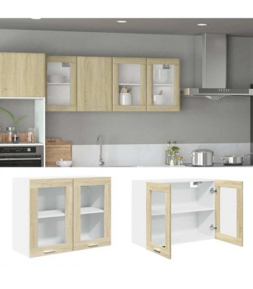 vidaXL Hanging Glass Cabinet Lyon Sonoma Oak 80x31x60 cm Engin — Model: 1x hanging glass cabinet (2 doors) 80 cm wide 60 cm high