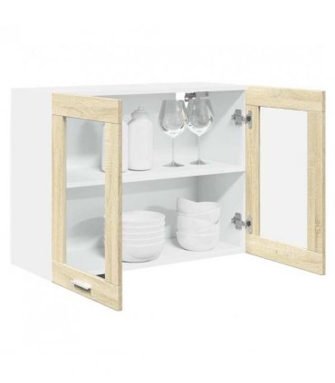 vidaXL Hanging Glass Cabinet Lyon Sonoma Oak 80x31x60 cm Engin — Model: 1x hanging glass cabinet (2 doors) 80 cm wide 60 cm high