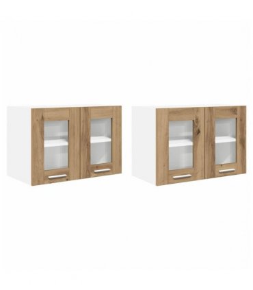 vidaXL Hanging Cabinet Riga 2 pcs Artisan Oak 60 x 31 x 40 cm — Model: 2x hanging glass cabinet (2 doors) 60 cm wide 40 cm high