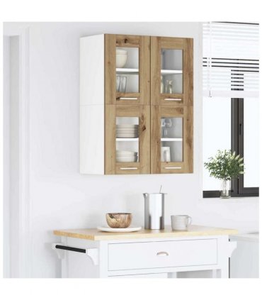 vidaXL Hanging Cabinet Riga 2 pcs Artisan Oak 60 x 31 x 40 cm — Model: 2x hanging glass cabinet (2 doors) 60 cm wide 40 cm high