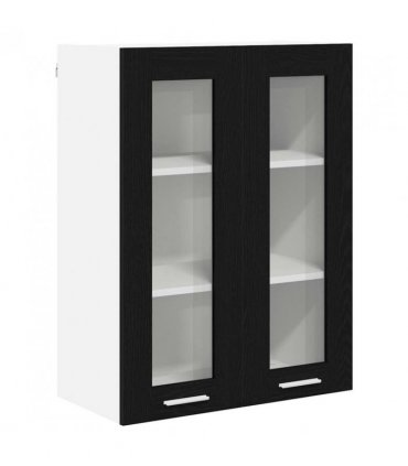 vidaXL Hanging Cabinet Black Oak 60 x 31 x 80 cm Engineered Wo — Model: 1x hanging glass cabinet (2 doors) 60 cm wide 80 cm high
