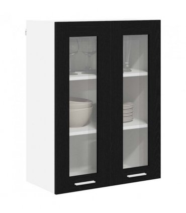 vidaXL Hanging Cabinet Black Oak 60 x 31 x 80 cm Engineered Wo — Model: 1x hanging glass cabinet (2 doors) 60 cm wide 80 cm high