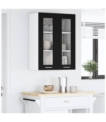 vidaXL Hanging Cabinet Black Oak 60 x 31 x 80 cm Engineered Wo — Model: 1x hanging glass cabinet (2 doors) 60 cm wide 80 cm high