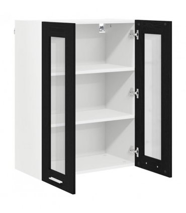 vidaXL Hanging Cabinet Black Oak 60 x 31 x 80 cm Engineered Wo — Model: 1x hanging glass cabinet (2 doors) 60 cm wide 80 cm high