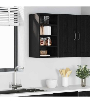 vidaXL Hanging Cabinet Black oak 30 x 29.5 x 60 cm Engineered Wood — Model: 1x hanging cabinet (4 shelves) 30 cm wide 60 cm high