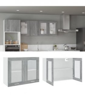 vidaXL Hanging Glass Cabinet Lyon Grey Sonoma 80x31x60 cm Engi — Model: 1x hanging glass cabinet (2 doors) 80 cm wide 60 cm high