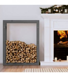 vidaXL Firewood Rack Grey 80x25x100 cm Solid Wood Pine — Size: 80 x 25 x 100 cm