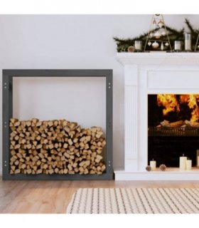 vidaXL Firewood Rack Grey 100x25x100 cm Solid Wood Pine — Size: 100 x 25 x 100 cm