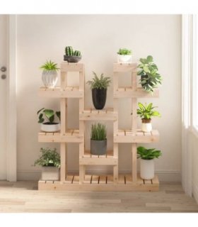 vidaXL Plant Stand 104.5x25x109.5 cm Solid Wood Pine — Colour: natural, Size: 104.5 x 25 x 109.5 cm