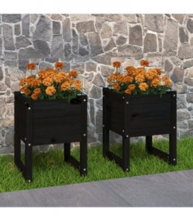 vidaXL Planters 2 pcs Black 40x40x52.5 cm Solid Wood Pine — Size: 40 x 40 x 52.5 cm