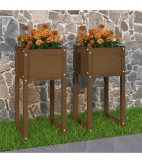 vidaXL Planters 2 pcs Honey Brown 40x40x81 cm Solid Wood Pine — Size: 40 x 40 x 81 cm