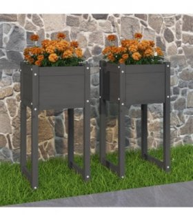 vidaXL Planters 2 pcs Grey 40x40x81 cm Solid Wood Pine — Size: 40 x 40 x 81 cm