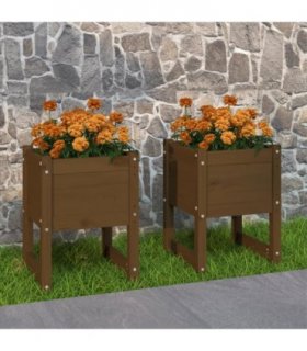 vidaXL Planters 2 pcs Honey Brown 40x40x52.5 cm Solid Wood Pine — Size: 40 x 40 x 52.5 cm