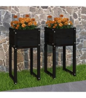 vidaXL Planters 2 pcs Black 40x40x81 cm Solid Wood Pine — Size: 40 x 40 x 81 cm