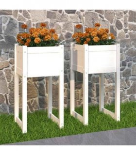 vidaXL Planters 2 pcs White 40x40x81 cm Solid Wood Pine — Size: 40 x 40 x 81 cm