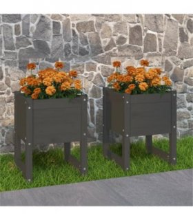 vidaXL Planters 2 pcs Grey 40x40x52.5 cm Solid Wood Pine — Size: 40 x 40 x 52.5 cm