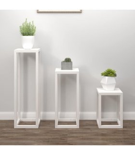 vidaXL 3 Piece Plant Stand Set White Solid Wood Pine