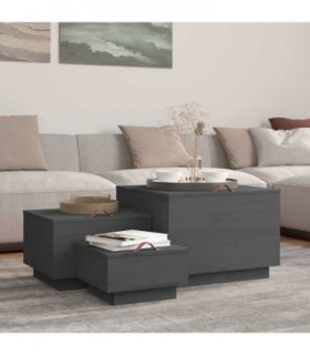 vidaXL Storage Boxes with Lids 3 pcs Grey Solid Wood Pine