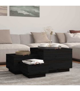 vidaXL Storage Boxes with Lids 3 pcs Black Solid Wood Pine