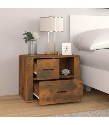 vidaXL Bedside Cabinet Smoked Oak 60x36x45 cm Engineered Wood