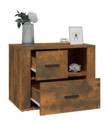 vidaXL Bedside Cabinet Smoked Oak 60x36x45 cm Engineered Wood