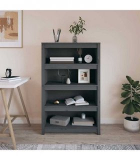 vidaXL Book Cabinet Grey 80x35x126 cm Solid Wood Pine