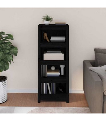 vidaXL Book Cabinet Black 50x35x125.5 cm Solid Wood Pine