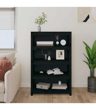 vidaXL Book Cabinet Black 80x35x126 cm Solid Wood Pine