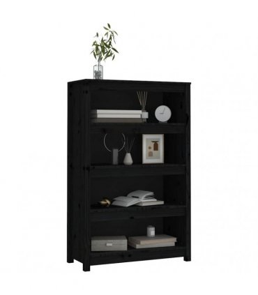 vidaXL Book Cabinet Black 80x35x126 cm Solid Wood Pine