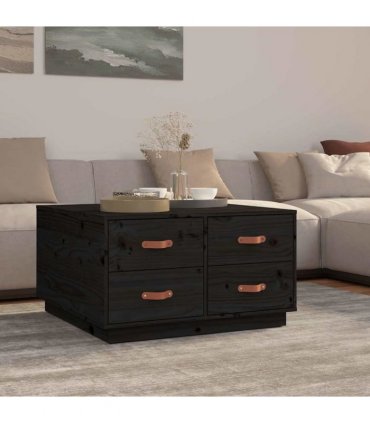 vidaXL Coffee Table Black 80x80x45 cm Solid Wood Pine