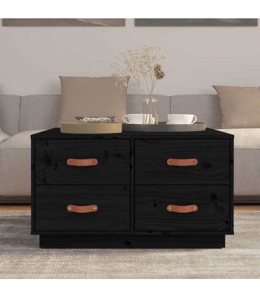 vidaXL Coffee Table Black 80x80x45 cm Solid Wood Pine