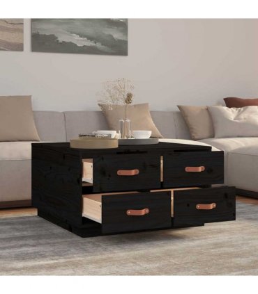 vidaXL Coffee Table Black 80x80x45 cm Solid Wood Pine