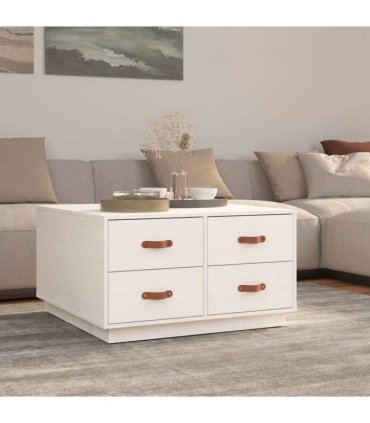 vidaXL Coffee Table White 80x80x45 cm Solid Wood Pine