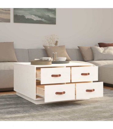 vidaXL Coffee Table White 80x80x45 cm Solid Wood Pine