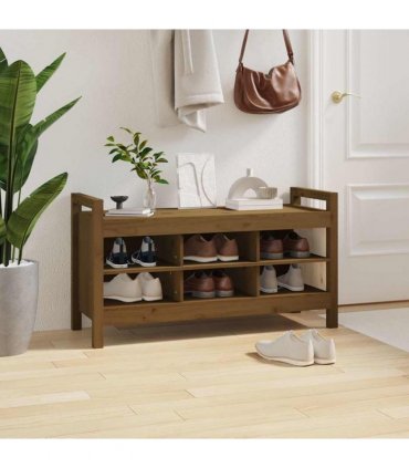 vidaXL Hall Bench Honey Brown 110x40x60 cm Solid Wood Pine — Size: 110 x 40 x 60 cm
