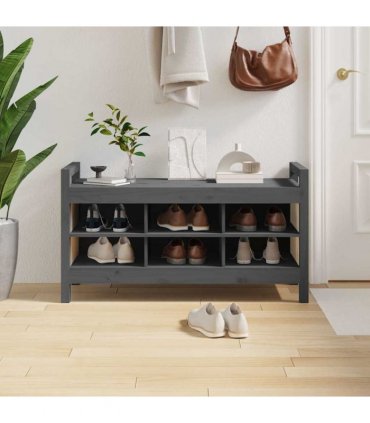 vidaXL Hall Bench Grey 110x40x60 cm Solid Wood Pine — Size: 110 x 40 x 60 cm