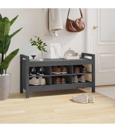 vidaXL Hall Bench Grey 110x40x60 cm Solid Wood Pine — Size: 110 x 40 x 60 cm