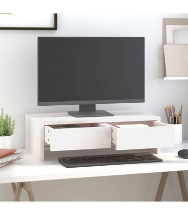 vidaXL Monitor Stand White 50x27x15 cm Solid Wood Pine — Size: 50 x 27 x 15 cm