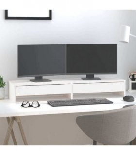 vidaXL Monitor Stand White 100x27x15 cm Solid Wood Pine — Size: 100 x 27 x 15 cm