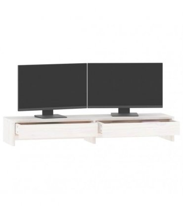 vidaXL Monitor Stand White 100x27x15 cm Solid Wood Pine — Size: 100 x 27 x 15 cm