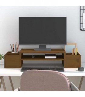 vidaXL Monitor Stand Honey Brown 70x27.5x15 cm Solid Wood Pine — Size: 70 x 27.5 x 15 cm
