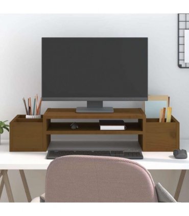 vidaXL Monitor Stand Honey Brown 70x27.5x15 cm Solid Wood Pine — Size: 70 x 27.5 x 15 cm