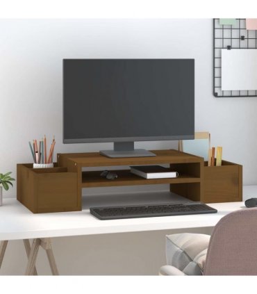 vidaXL Monitor Stand Honey Brown 70x27.5x15 cm Solid Wood Pine — Size: 70 x 27.5 x 15 cm