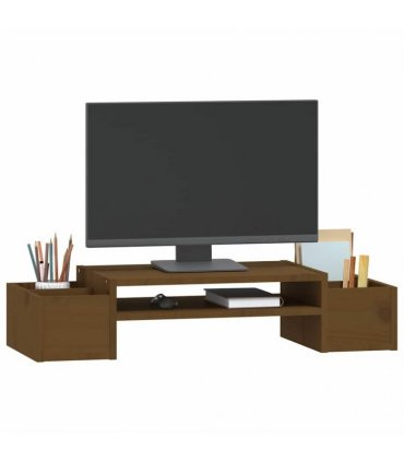 vidaXL Monitor Stand Honey Brown 70x27.5x15 cm Solid Wood Pine — Size: 70 x 27.5 x 15 cm