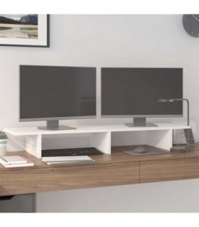 vidaXL Monitor Stand White 100x27x15 cm Solid Wood Pine — Size: 100 x 27 x 15 cm — V0672036110