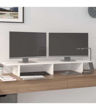 vidaXL Monitor Stand White 100x27x15 cm Solid Wood Pine — Size: 100 x 27 x 15 cm — V0672036110